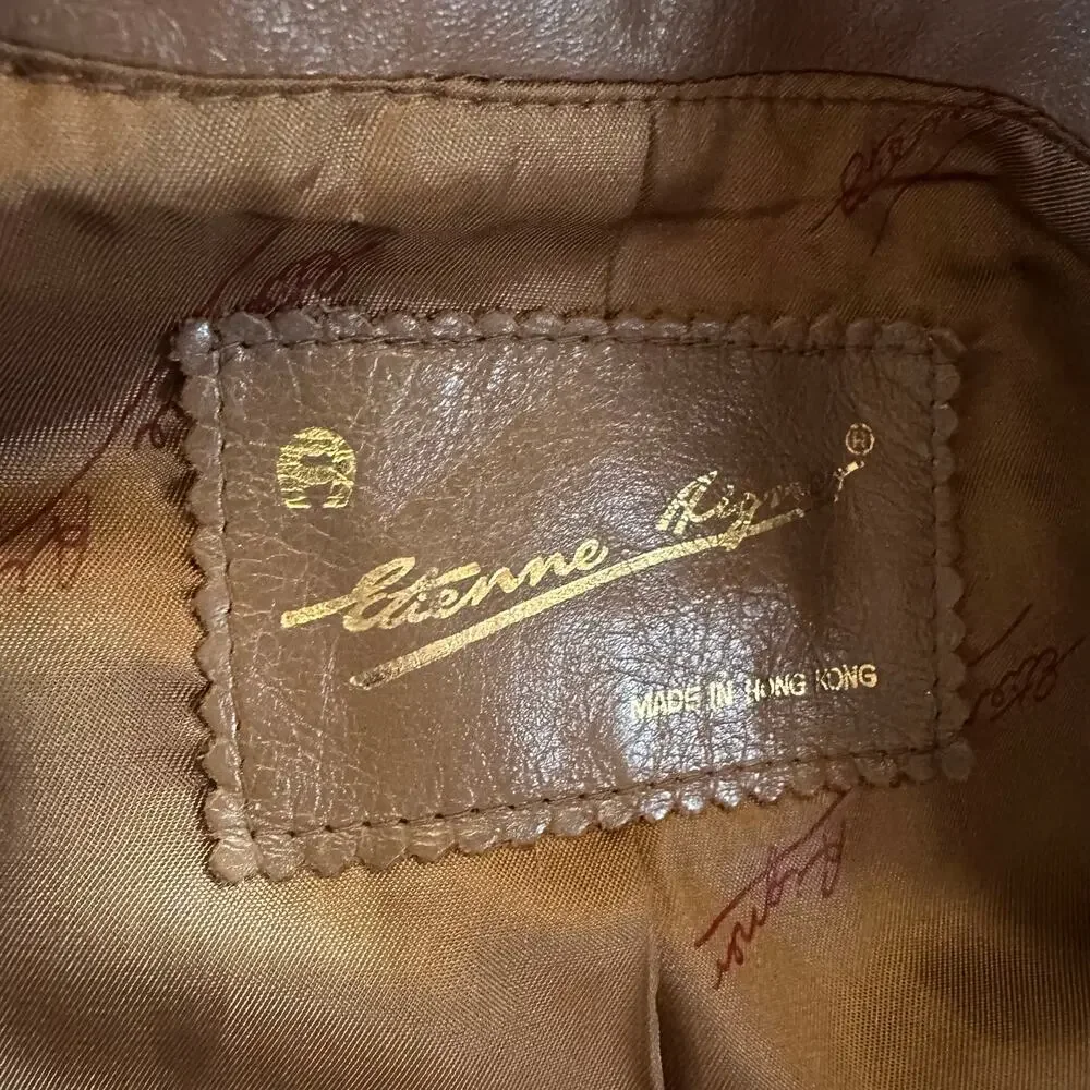 Vintage 90s Etienne Aigner Tan Leather Jacket M - Picture 5 of 5